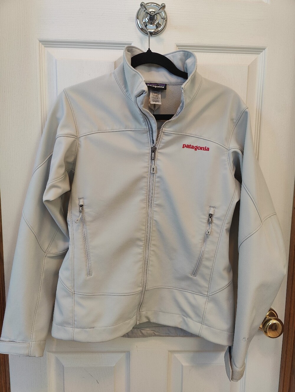 Patagonia Women's Light Gray Softshell Jacket with Pink Logo
